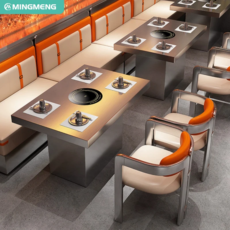 Custom Leather Restaurant Furniture Set Korean BBQ Barbecue Dining Tables and Chairs for Coffee Shop and Cafe