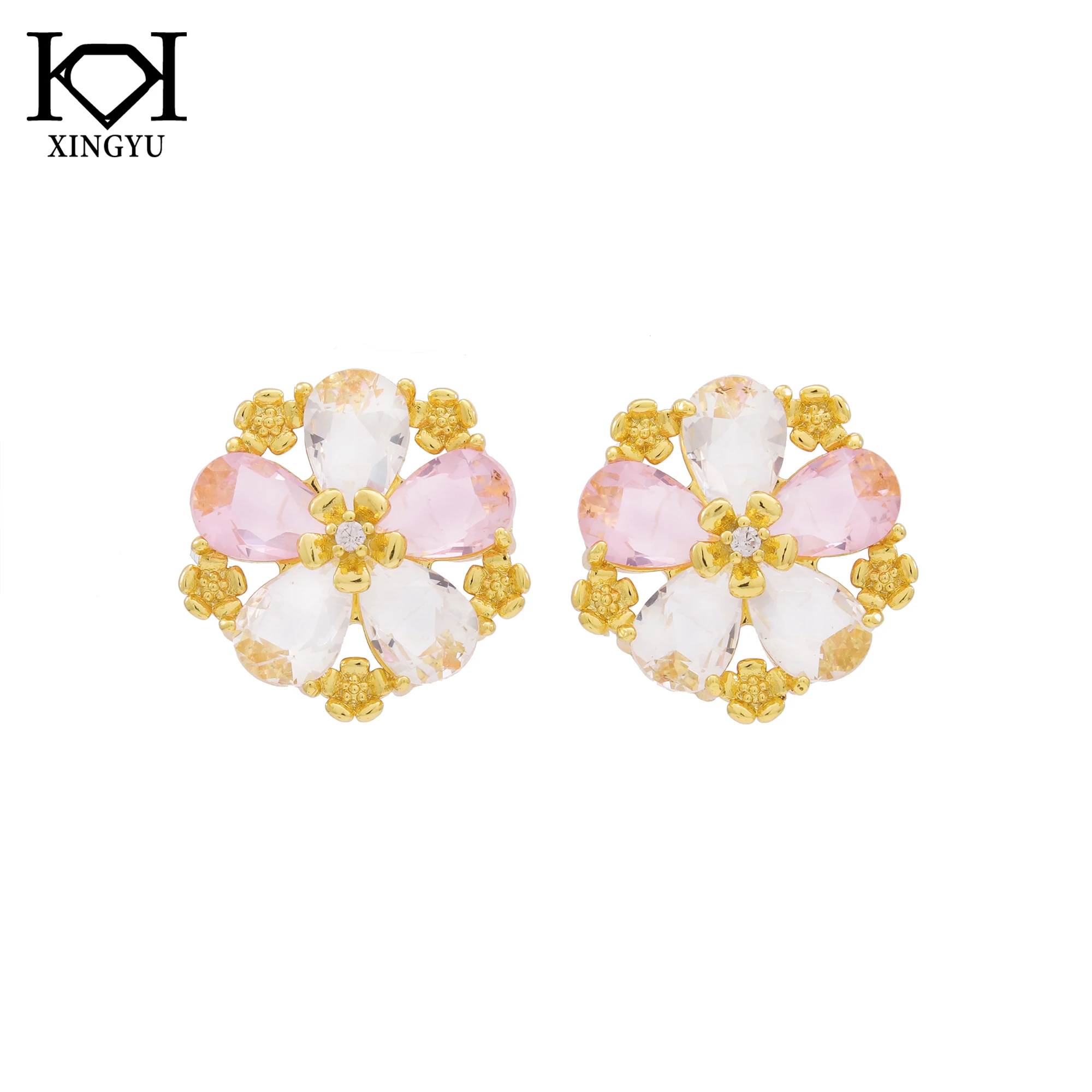 Fashion Flower Earrings and Ring Set Gold plated Color Stones Jewelry Sets