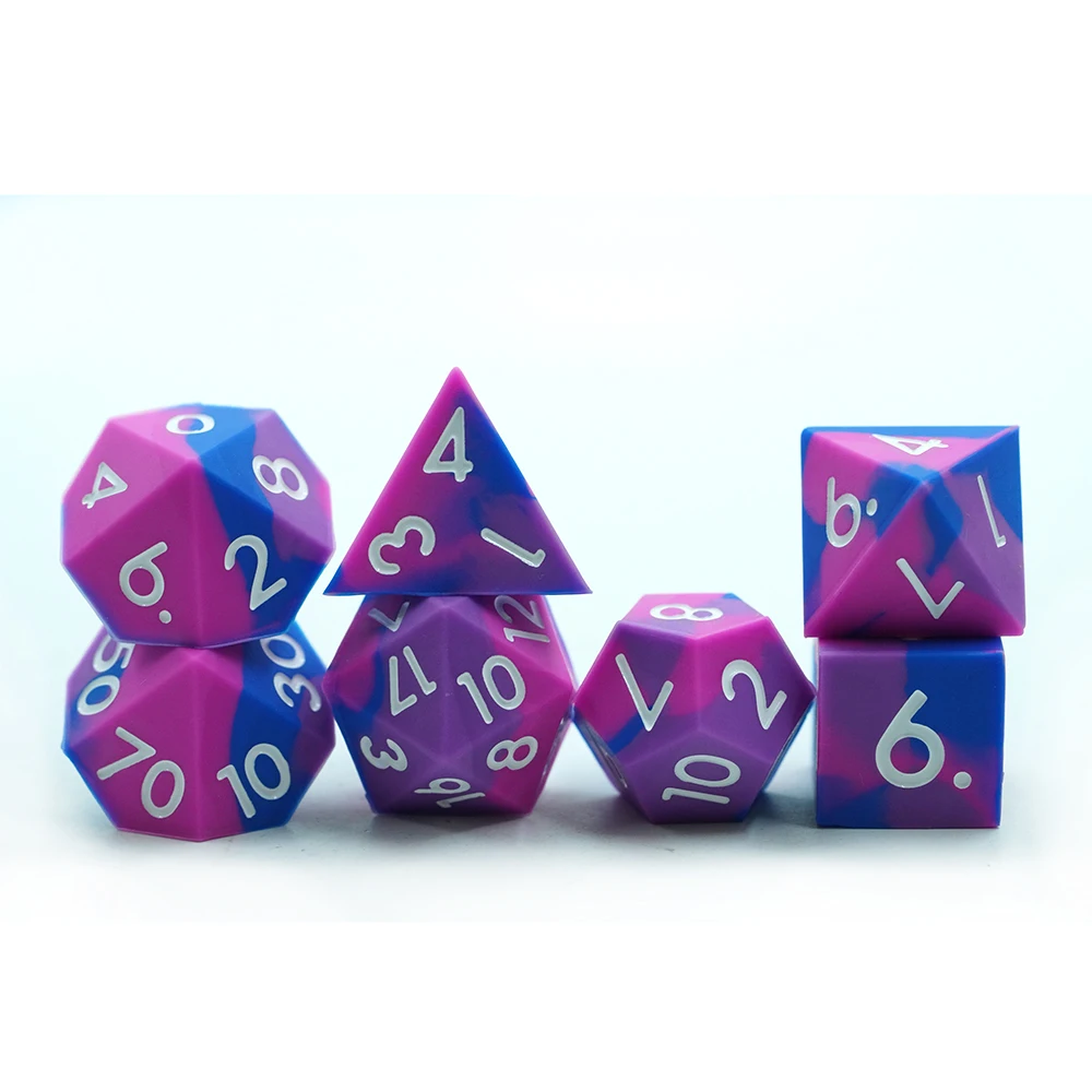 7 Piece Silicone DND Dice Set DND Tabletop RPG Games Sharp Edge Squishy Rubber 3 Color Mix 16mm Size