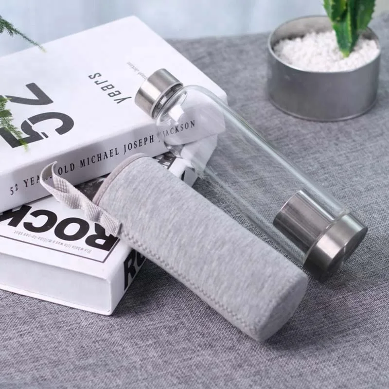 Factory Direct Sales Advertising Event Gifts Wholesale Creative Custom Logo Glass Water Bottle with Portable Sleeve