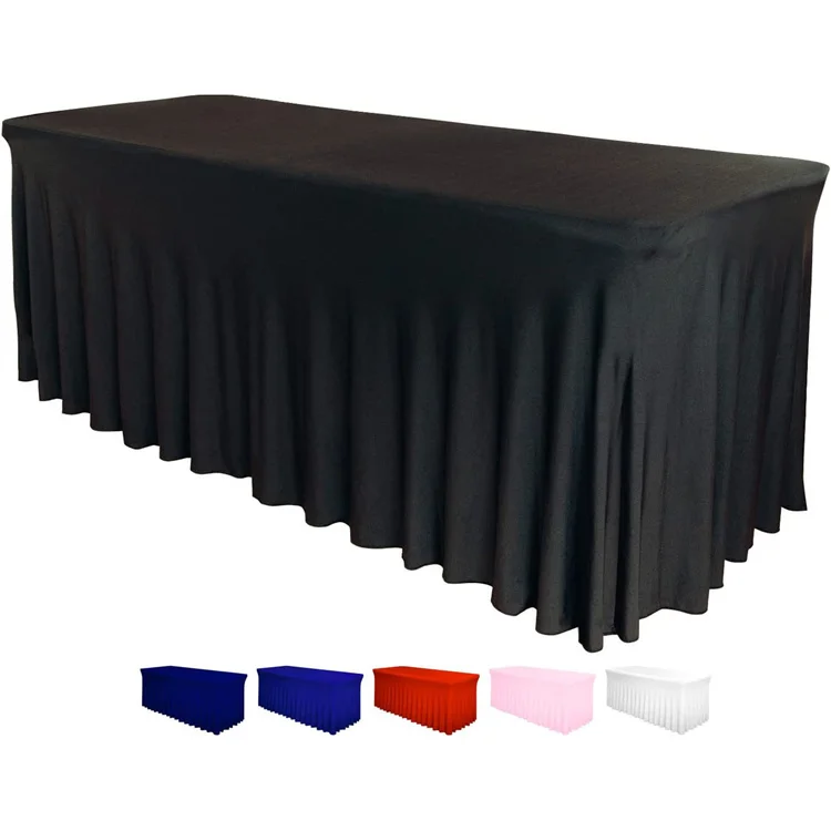 Rectangle polyester banquet elastic stretch table cover outdoor ruffled spandex wedding table cloth skirt