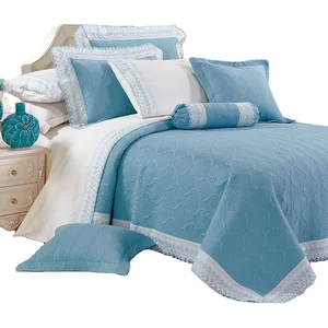 Nantong Luxury Lace Bedspreads 10PCS Blue King Size Quilted Coverlets Factory Direct