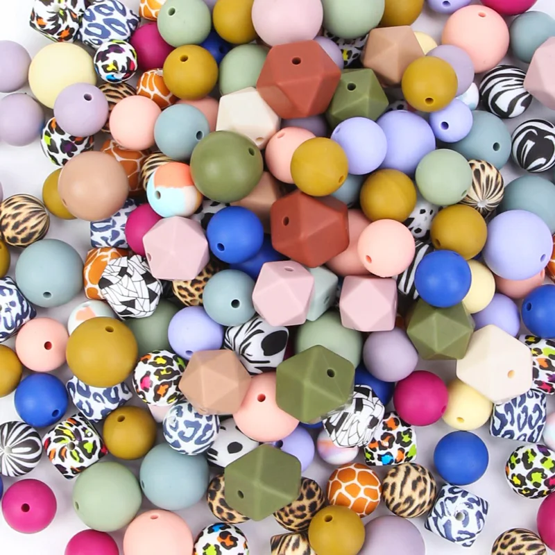 Silicone Teething Focal 15mm Bead Wristlet Keychain Bracelet Wholesale