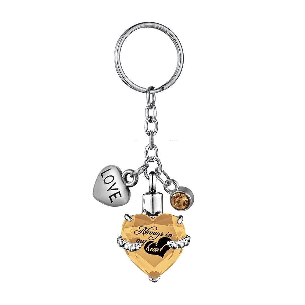 Heart with Birthstone and Love Pendant Memorial KeyChain Cremation Urn for Ashes Jewelry to Men Women - Always in my heart