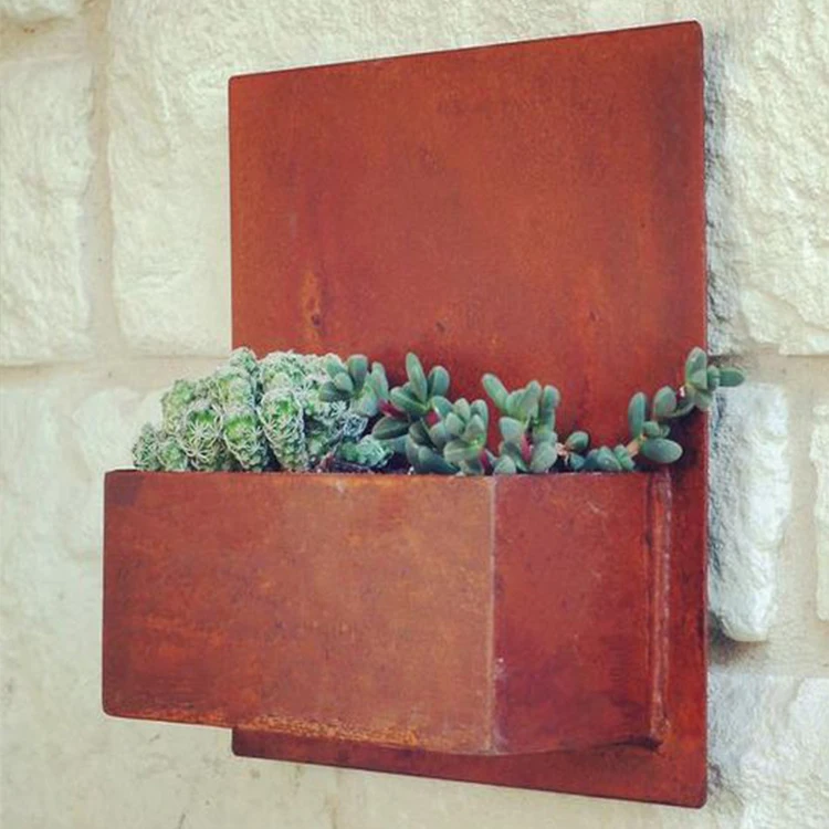 Стальной плантатор corten, подвесной Плантатор, прямоугольный стальной кортеновый стальной плантатор, подвесной на стену