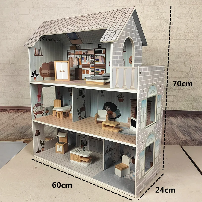 High Quality Large 3story Doll House Villa Play House Toy Kids Wooden