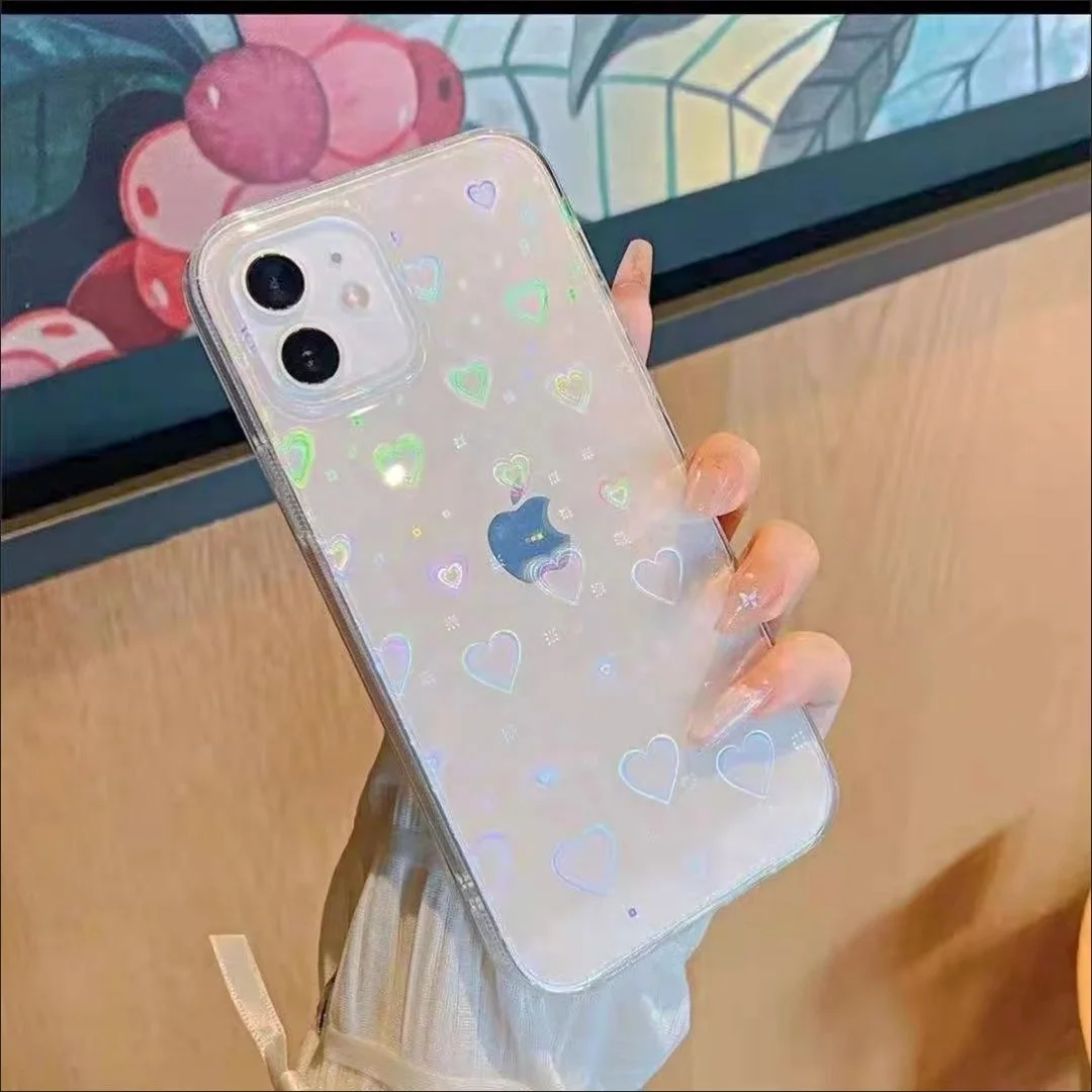 Стикерный принт сердце Противоударная защита от ударов при падении телефона чехол для iphone 13 12 11 12 для задней панели мобильного телефона из термопластика чехол