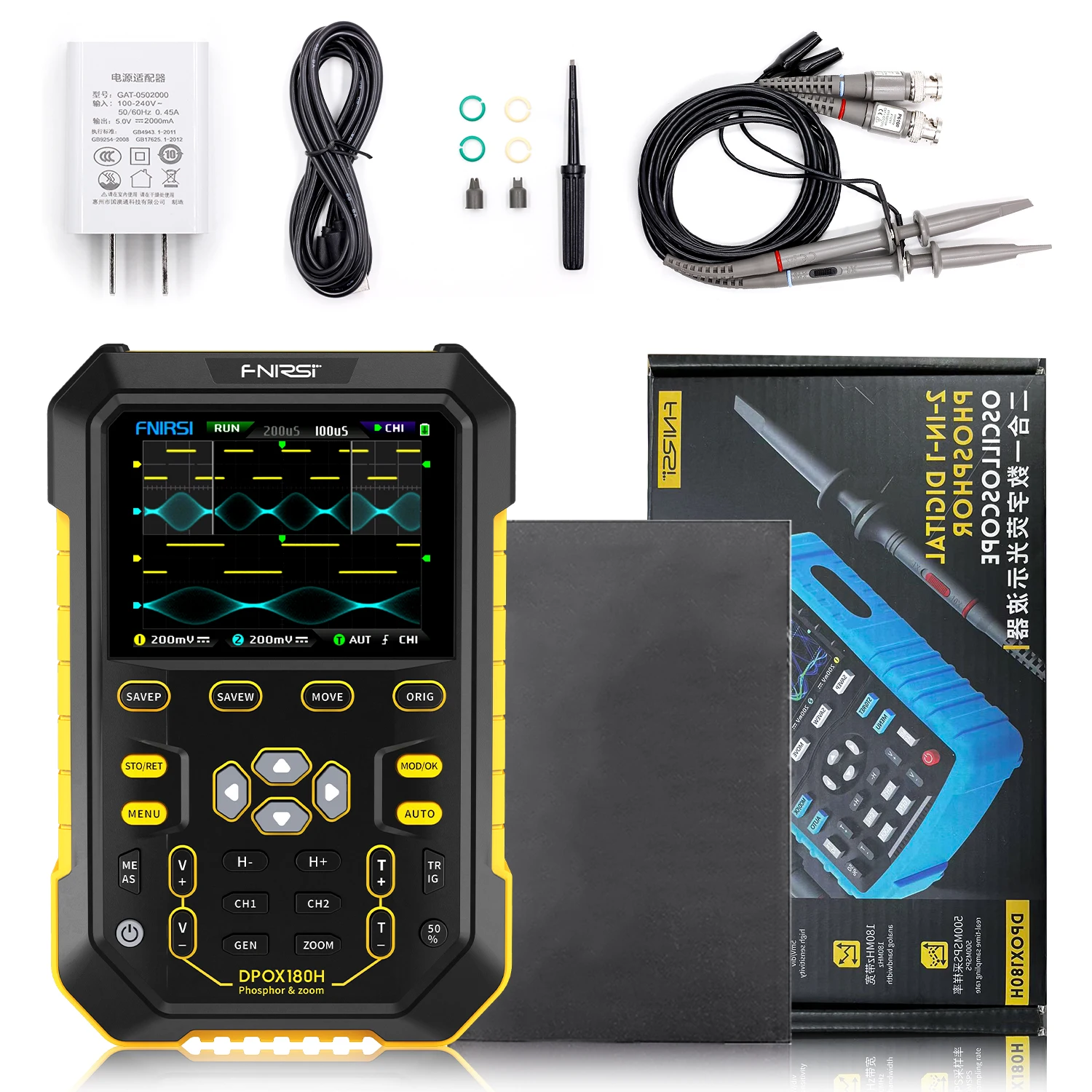 Fnirsi New Dpox180h 180mhz3db 2in1function Signal Generator Fluorescence Display Zoom Handheld Dual Channel Digital Oscilloscope