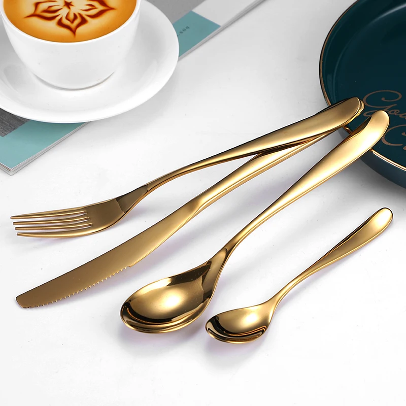 Столовые приборы из нержавеющей стали в западном стиле, набор позолоченных столовых приборов, свадебные золотые приборы