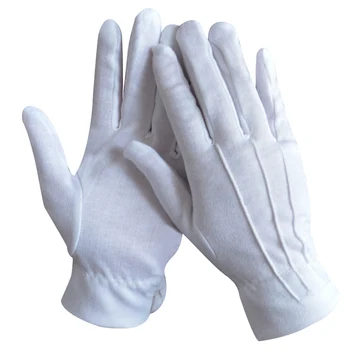 GM1003 White Cotton Gloves Stretchable Three-String Three-Beam Elastic Design Sweat-Absorbing Breathable Anti-Slip Safety Free