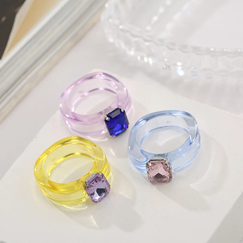 Spring and Summer Sweet Transparent Clear Acrylic Rings Resin Finger Colorful Chunky Thick Jelly Candy Color Ring Wholesale