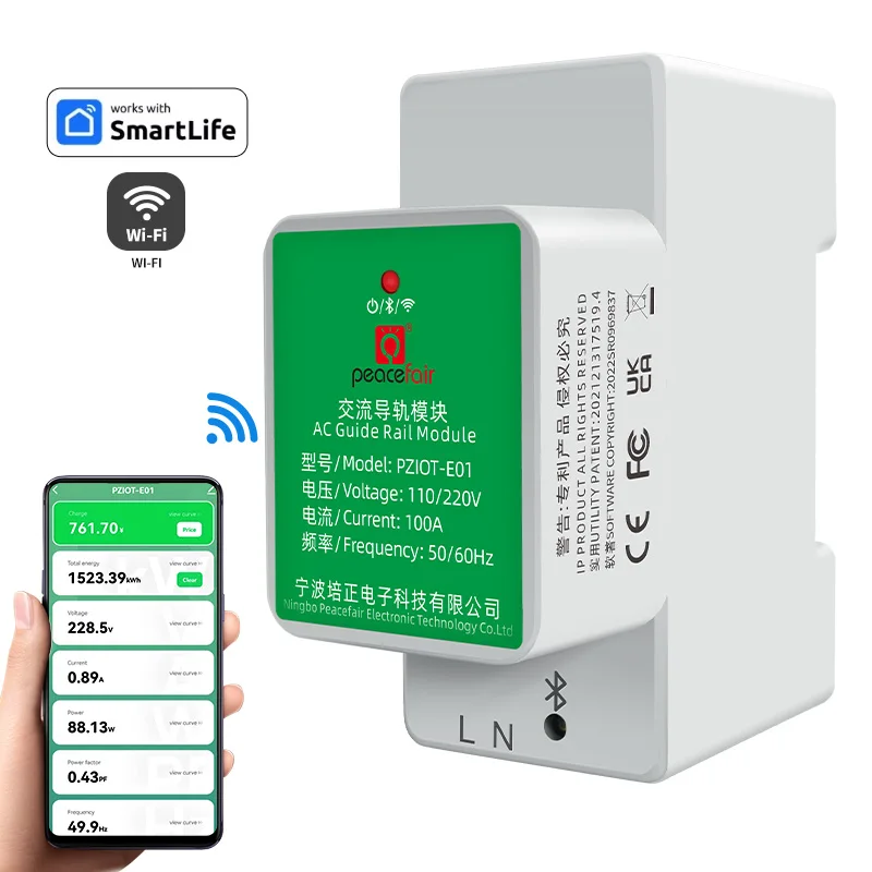Peacefai Smart Life APP WiFi IoT Electric Power Analyzer 6 1 AC Wattmeter Ammeter Single Phase Kwh Meter Din Rail Energy Meters