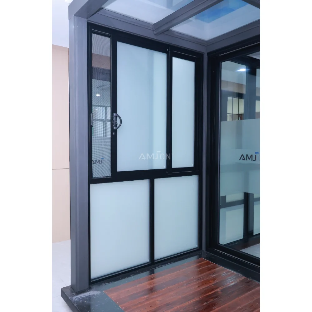 AMJ Factory Heat Insulation Champagne Color Aluminum Sliding Window Elegant Restaurant Aluminium Window Design Sliding windows