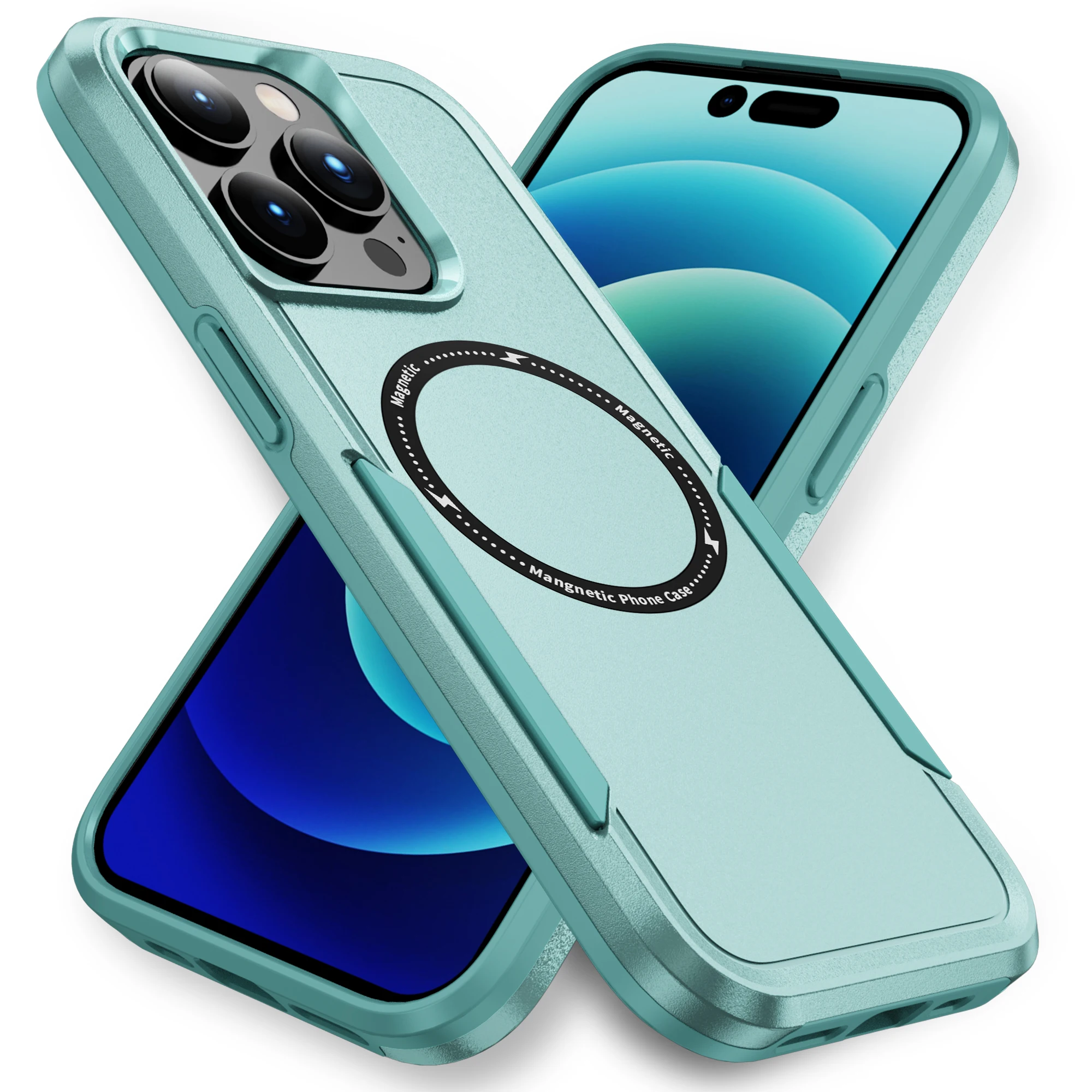 2-in-1 Wireless Charging Magnetic Hybrid Hard PC Case iPhone 14 13 12 11 Pro Max Shockproof TPU Phone Case Also Compatible Oppo