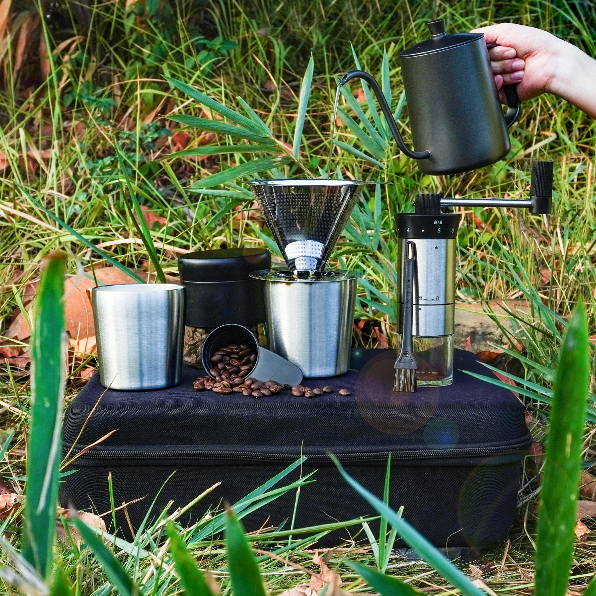 Camping Coffee Set Portable Drip Coffee Maker with Grinder