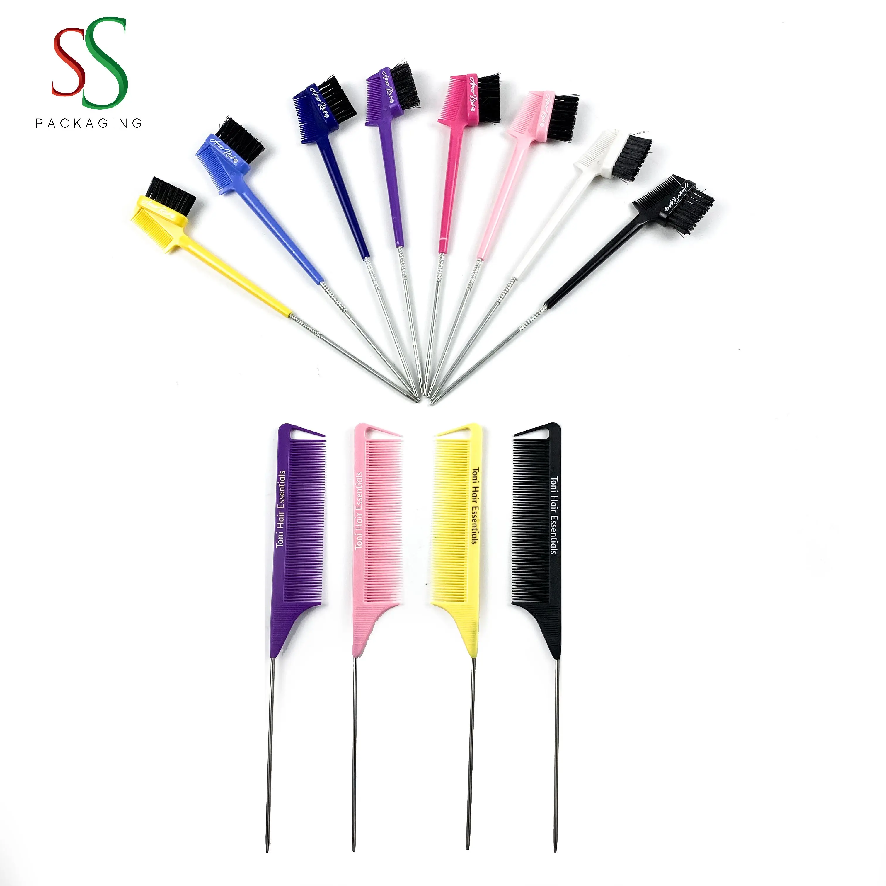 Ss Hair Packaging Colorful Edge Control Brush Wholesale 3 In 1 Edge