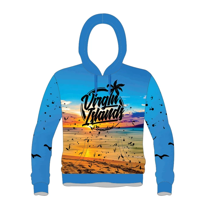 Custom Sublimation Hoodie Polyester Island Style Souvenir Gift Hoodies All Over Printing Pullover Blank Hoodies for Men