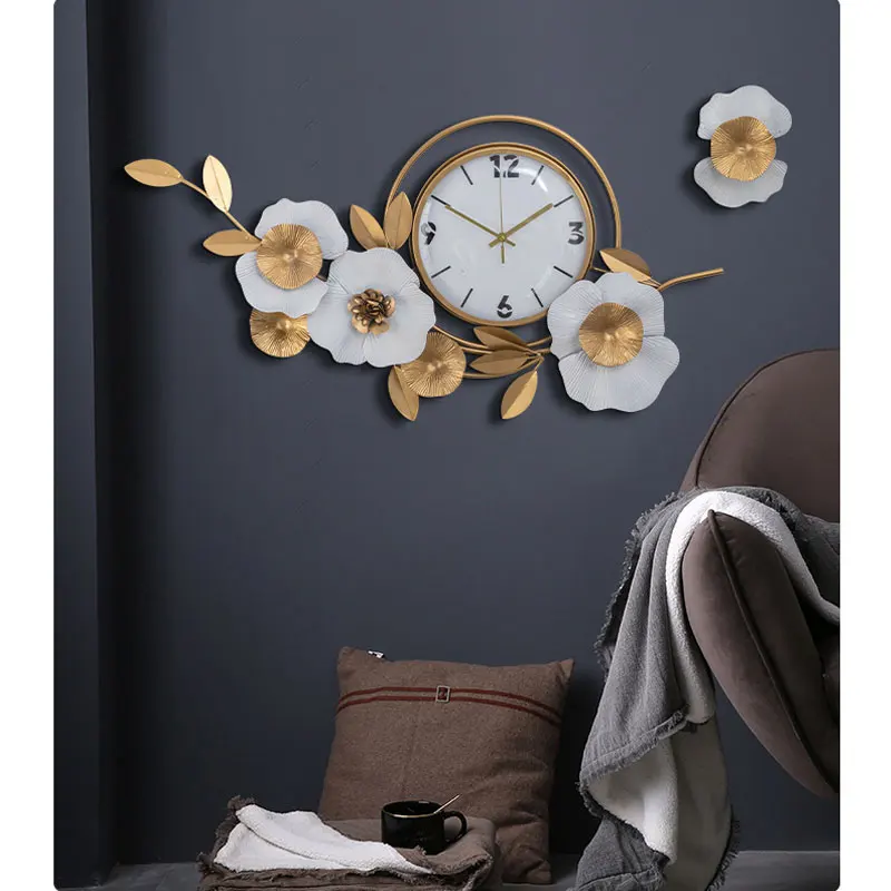 Retro Wall Clock - Vintage Inspired Metal Flower Decoration for