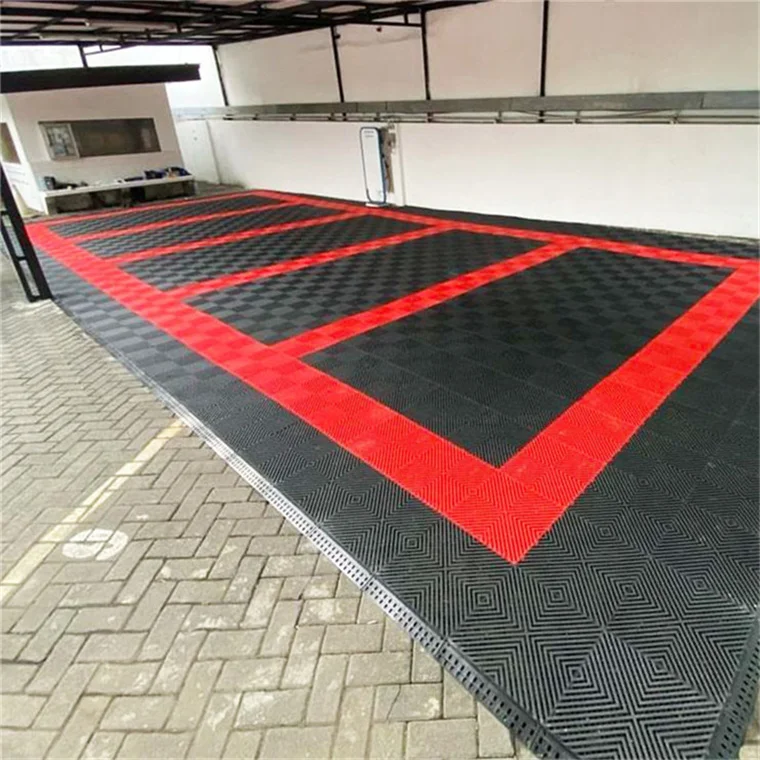 Plastic Flooring Anti Slip Interlocking Drainage Garage Floor Tiles Rubber Tile Simple Color Indoor Plastic Flooring