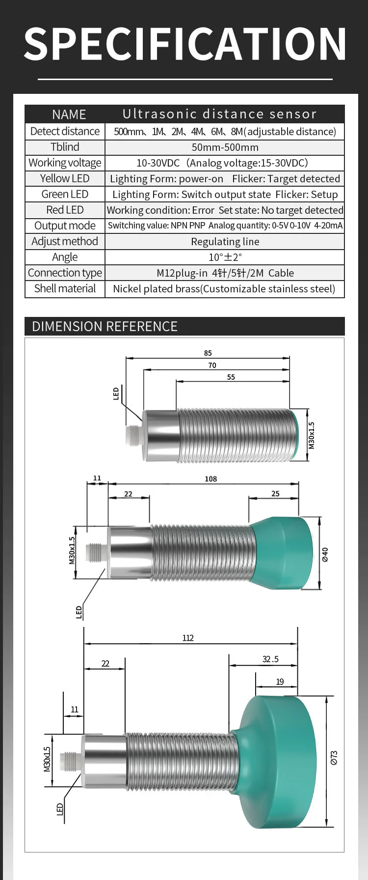 BXUAN waterproof 500mm detection distance ultrasonic sensor NPN output parking ultrasonic proximity sensor supplier