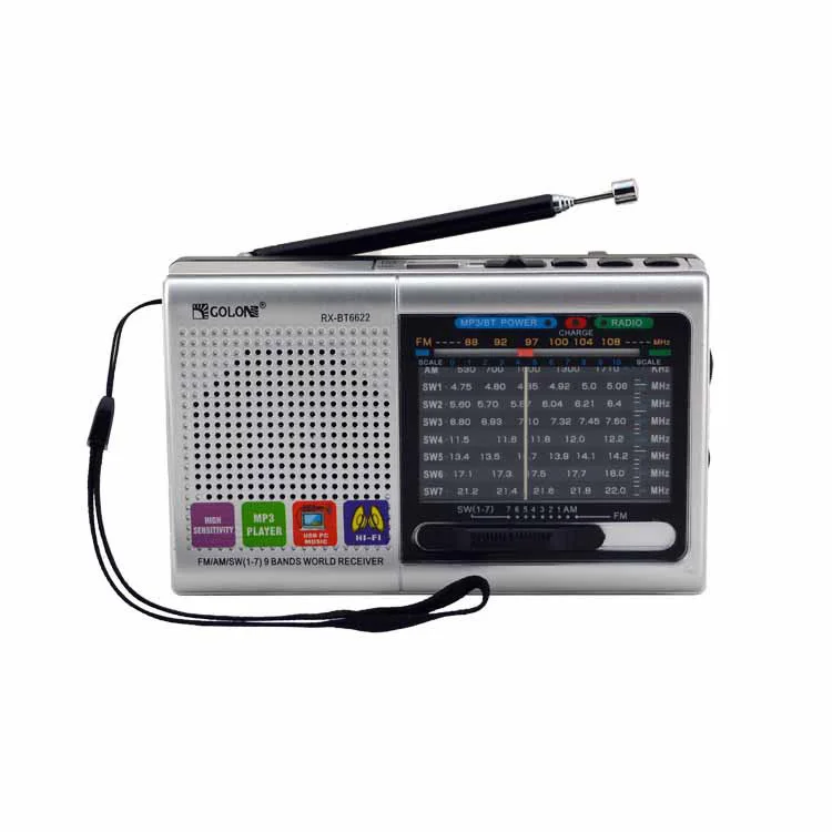 Portable Pocket FM AM SW 1-9 Bands Home Outdoor  Blue Tooth Manual Mini  USB Speaker Radio