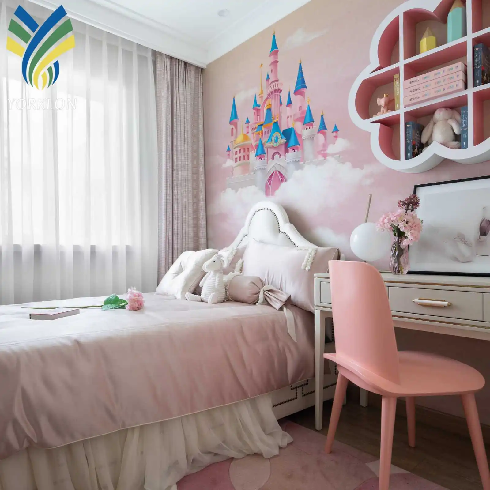 Yorklon Pink Sky 3d Mural Wallpaper For Girls' Room Oem Wholesale