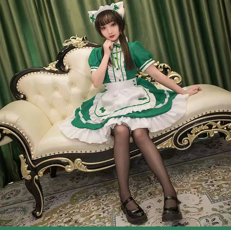 Green Cosplay Cute Style Dress Skirt Maid Dress Party Stage Anime Maid Dress Green Cosplay Cute Style Dress Skirt Maid Dress Party Stage Anime Maid Dress