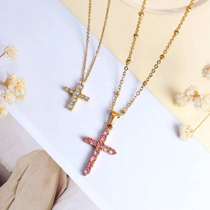 Waterproof Cross Necklaces For Men Male Gifts Jewelry, Anti Allergy 14K  White Gold Plain Cross Pendant With Rope Chain From 86,26 € | DHgate