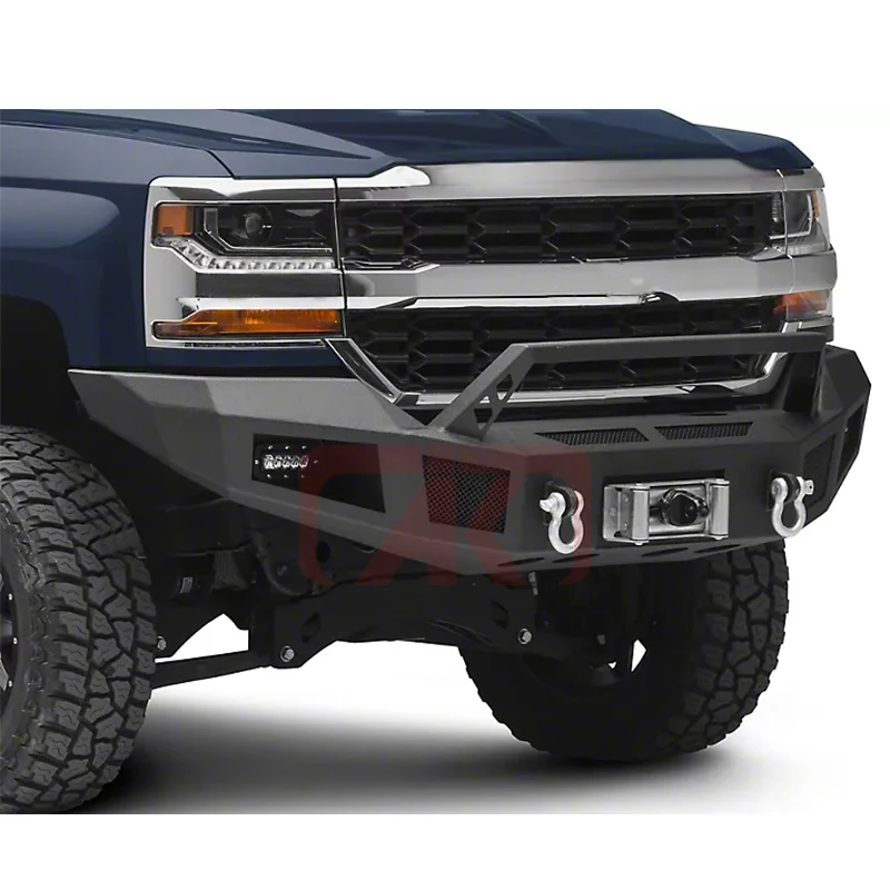 Heavy Duty Bull Bar Winch Front Bumper With Led Fog Lights For Chevy ...