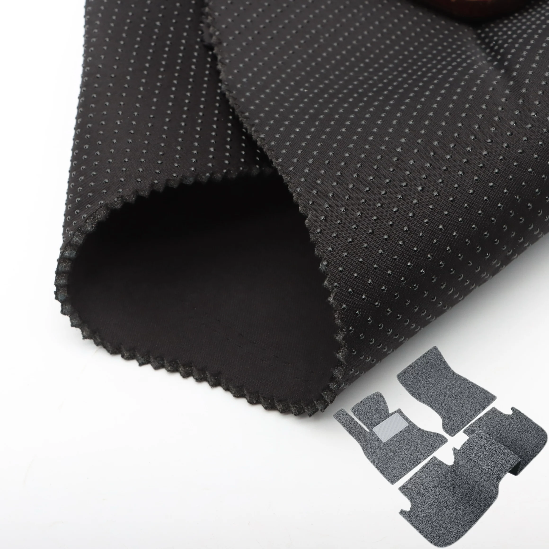 Kundenspezifischer Polyester-Laminat-Antirutsch-Stoff mit Schaumstoff, geeignet für rutschfeste Sport-Schutzausrüstung/Autofußmatten-Stoff