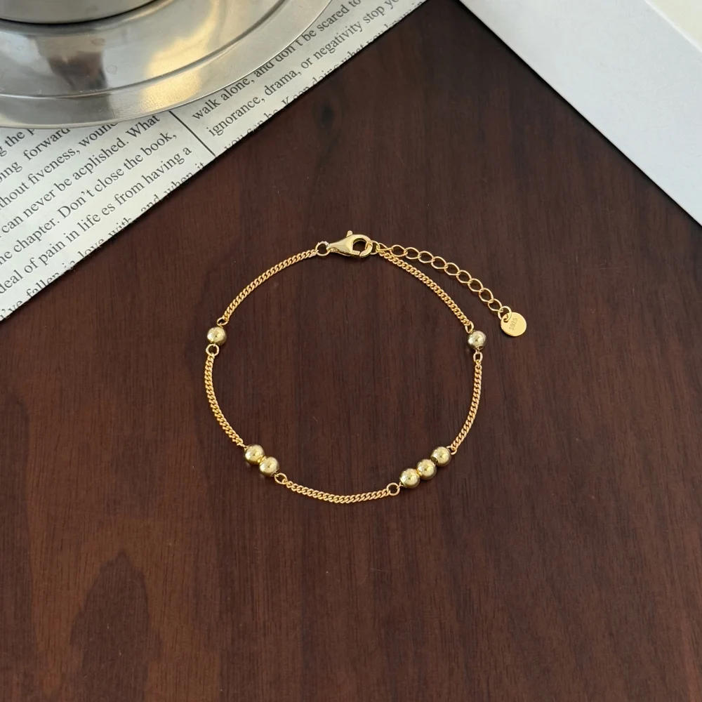 KAKODIY Minimalistic Design Fine Jewelry Rhodium Plated 18K Gold 925 Sterling Silver Chain Ring Glossy Bead Bangle and Bracelet detail 4