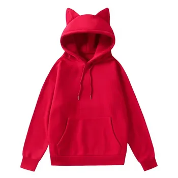 New Fashion Women Cat Ears Hoodies High Quality Long Sleeve Solid Colors Women Breathable Hoodies Spandex Cotton Casual Hoodies