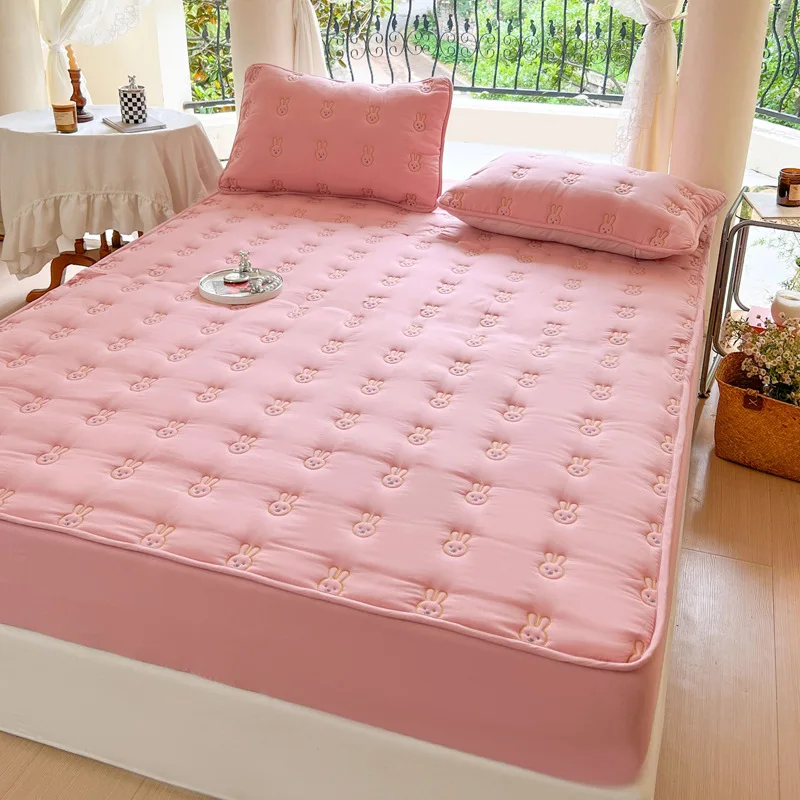 Хлопковый мягкий чехол для кровати из соевого волокна с чистой вышивкой нескользящий защитный матраса