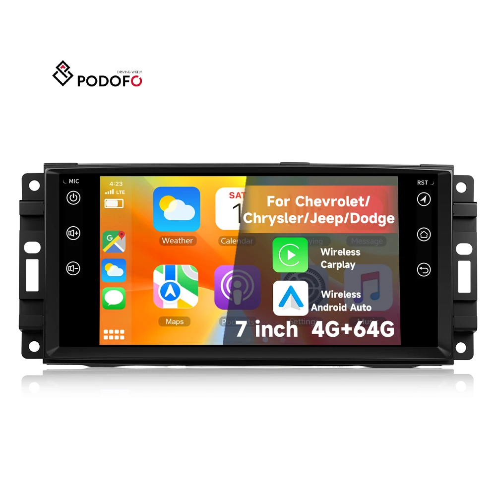 Podofo 7 Inch 4+64GB Android Car Radio Wireless Carplay GPS/WiFi/BT/FM/RDS for Chevrolet/Chrysler/Jeep/Dodge OEM ODM A4229