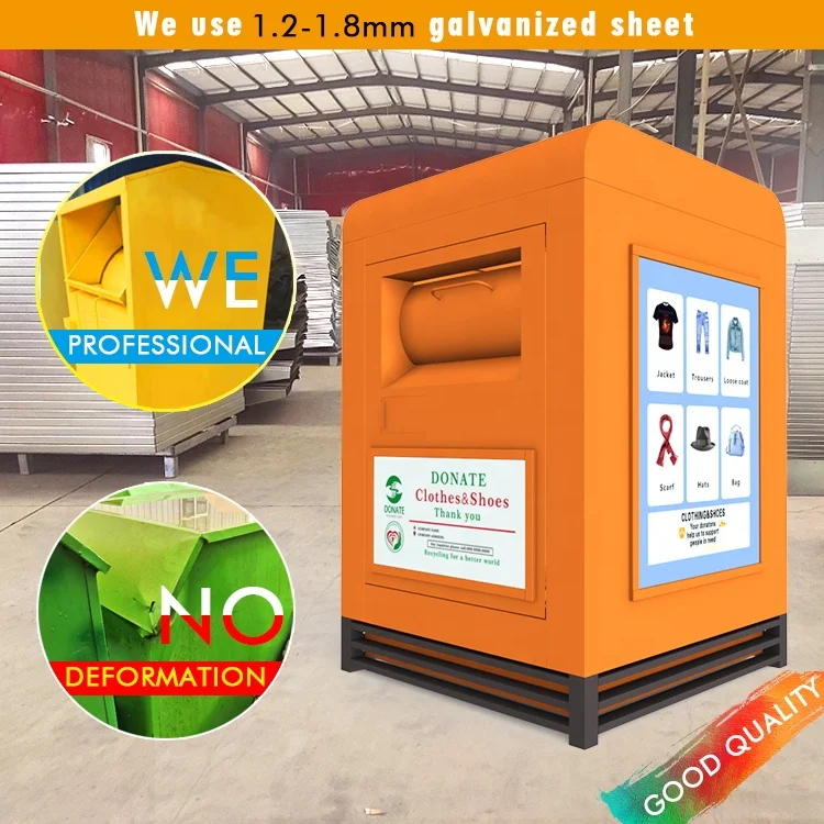 Customized Used Clothes Collection Banks Standing Metal Donate Recycle ...