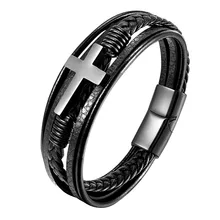 Wholesale Men's Stainless Steel Genuine Leather Bracelet with Gold and Rhodium Plating for Anniversaries