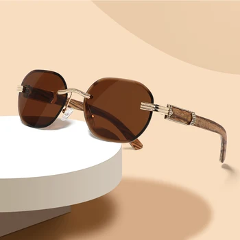 2024 Rimless Natural Wooden Sunglasses men women Eco-friendly Design Vintage Fashion Sunglasses