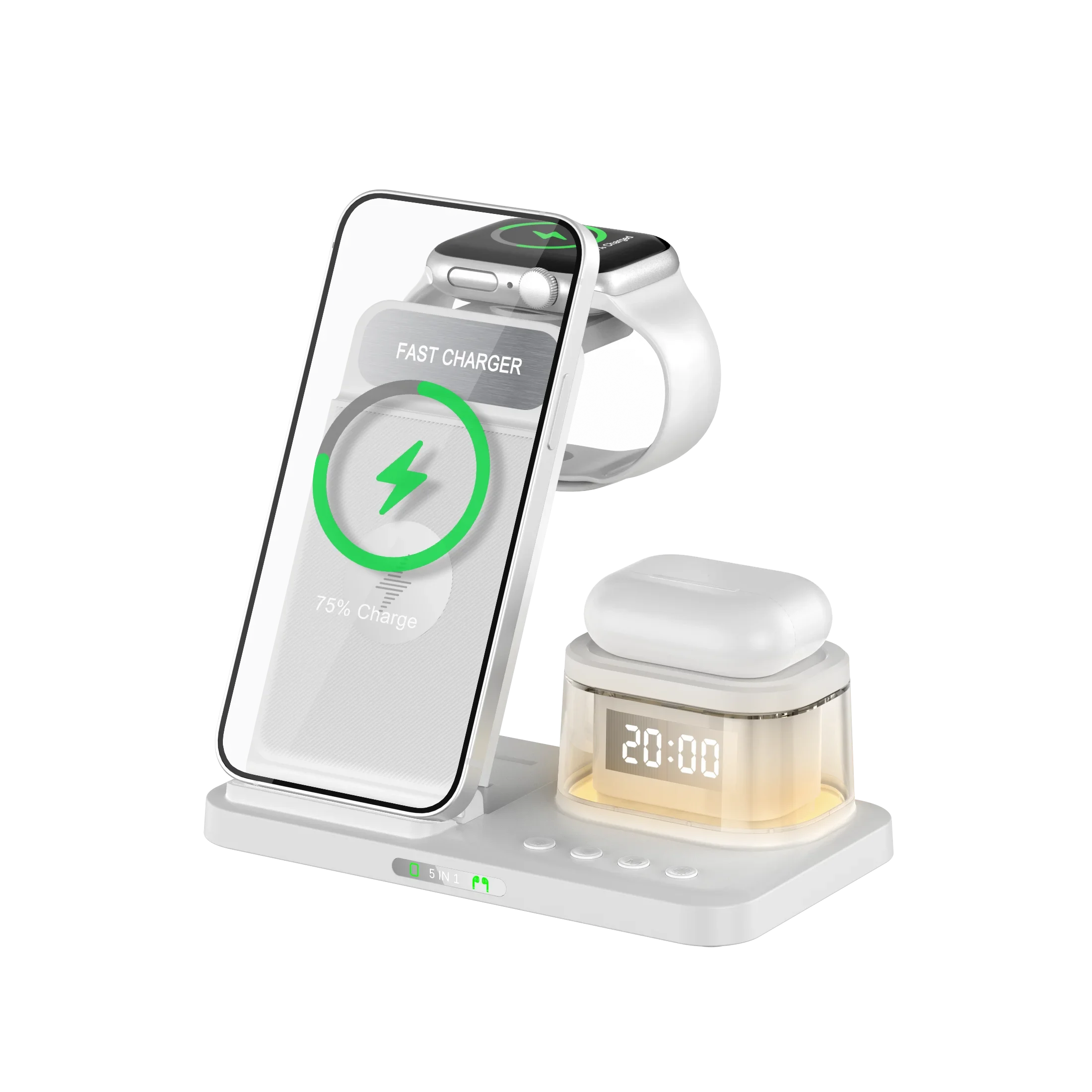 15W Fast-Charging 3-in-1 Foldable Wireless Charger with Clock 3-in-1 Multifunctional Magnetic PD Function