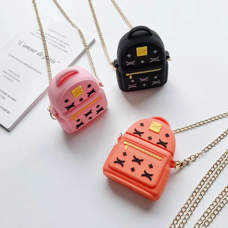 Wholesale Girl Fashion Luxury Case Bag Backpack Silicon Case Cute Earphone Silicone Cover With Chain for AirPods for Airpods 1 2