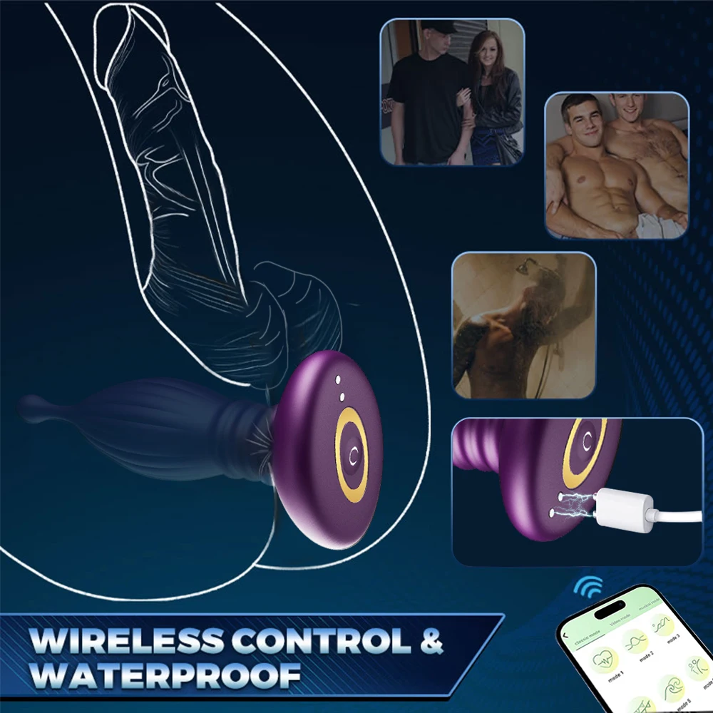 10-Speed Telescopic Scaling and Vibration Anal Plug Prostate Massager Device Site APP Control Ejaculation Delay Sex Toy