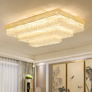 Restaurant Hotel Living Room Large Rectangular Led Luxury Crystal Ceiling Lamp Lusters Chandelier Light