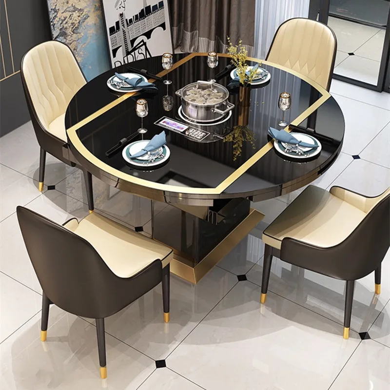 Multifunctional Retractable Folding Dining Table Induction Cooker Round Dining Table Dining Table and Chair Combination