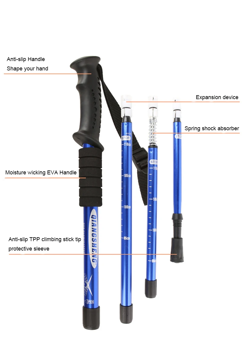 Trekking Poles Portable Hiking Sticks with Shock-Absorbing Spring