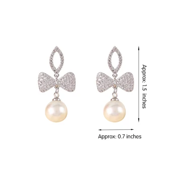 Beautiful bowknot imitation pearl Stud Jewelry Factory Wholesale Fashion unique design for Women Gift Zircon Party
