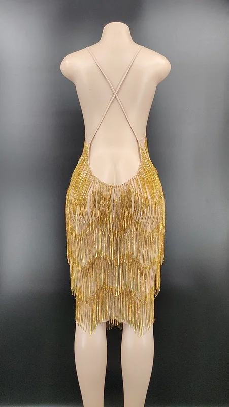 Sparkly Gold Rhinestone Fringes - Perfect for Dance Performances Sparkly Gold Rhinestone Fringes - Perfect for Dance Performances