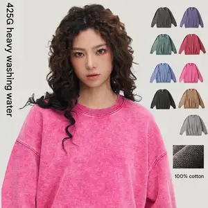 Autumn Winter Batik Distressed Pure Cotton Washed 425G Heavyweight Neck Hoodies Sweatshirts