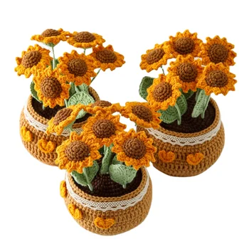 Hot Selling Hand-Crocheted Sunflower Bonsai Plush Hook-Woven Flower Gift for Mother's Day Birthday