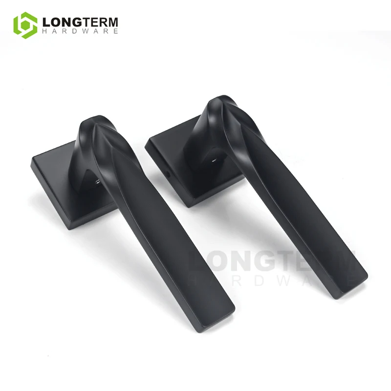 Supplier Price Indoor Rosette Door Handles Modern Black Satin Nickel Mortise Door Lock Handle Zinc Alloy Door Lever Handle Set