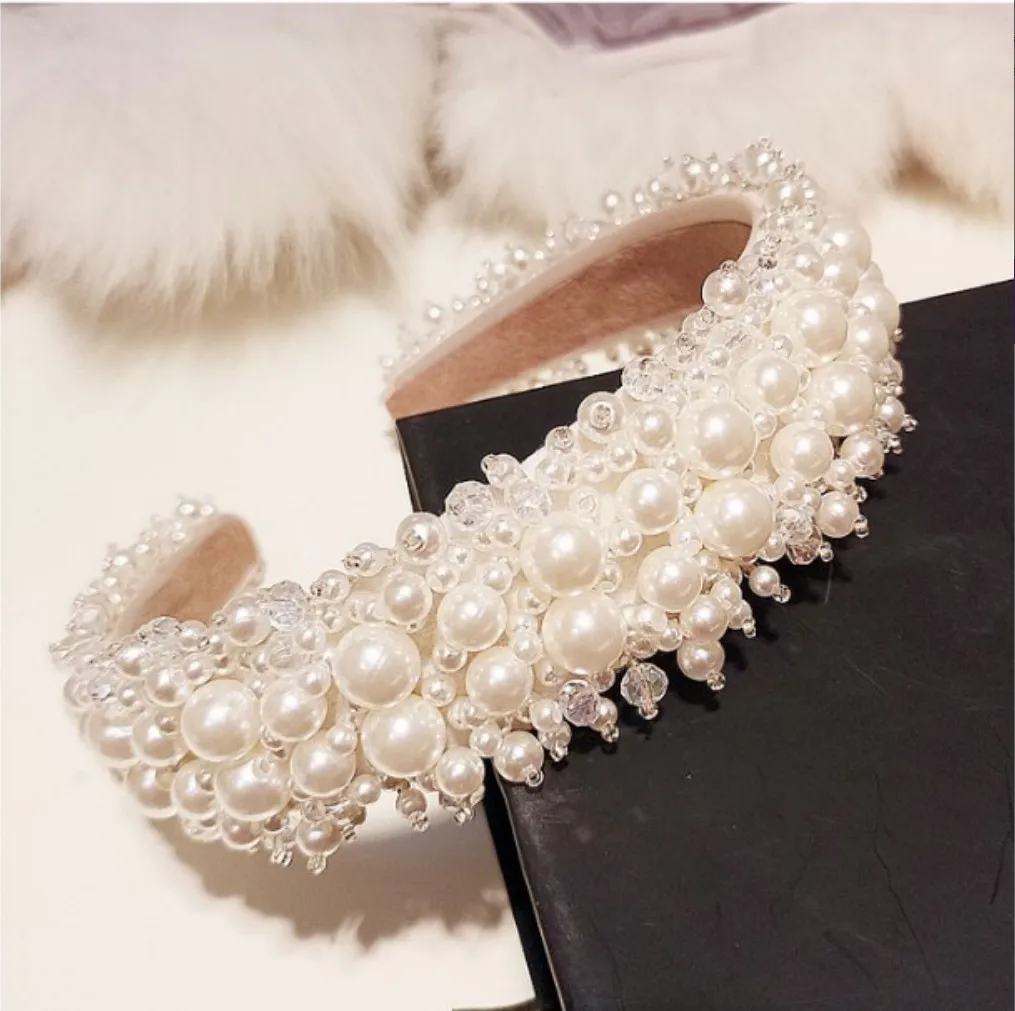 Pearl and Crystal Padded Headband — White C main image 4