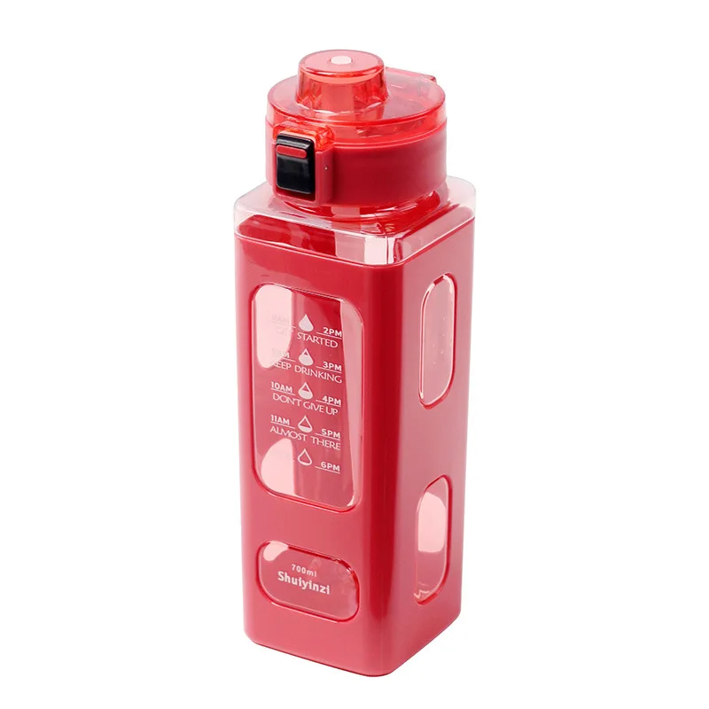 2022 New Arrival 700ML Motivational Square Water Bottle Cute Children Portable Water Bottle With Straw